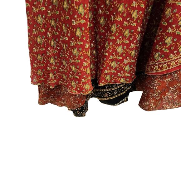 Earthbound Trading Company Red Paisley Maxi Reversible Sari Wrap Skirt One Size - Picture 5 of 5